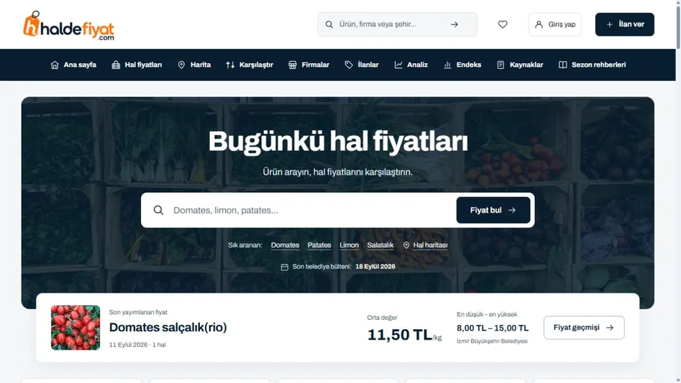 HalDeFiyat ana sayfası