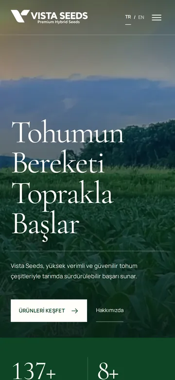 Vista Seeds ana sayfası, mobil görünümü